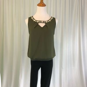 Embellished Neckline Front Keyhole Chiffon Top